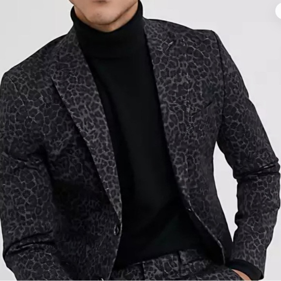 JF J. Ferrar Gray Leopard 360 Stretch Knit Blazer Slim Fit Size M 38/40 Reg - Picture 10 of 11